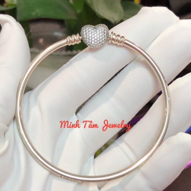 Vòng cứng bạc Thái khoá tim gắn đá Silver S925