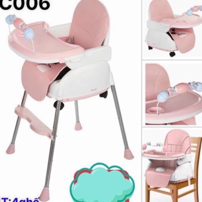 Ghế ngồi ăn dặm có bánh xe, đệm và đồ chơi Cody baby