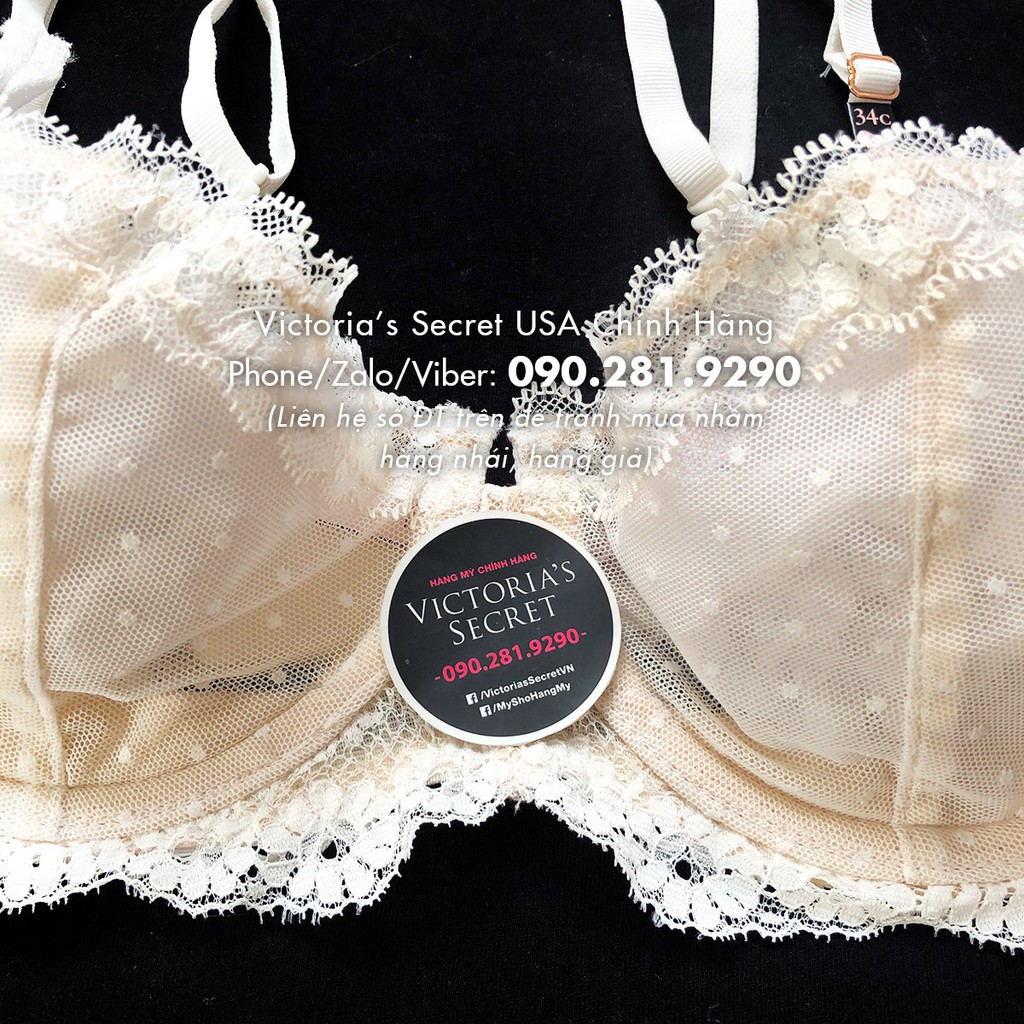 Hàng Auth 34C, C75 - Áo lót trắng phối ren (48) không nâng, Dream Angels, Lace Coconut White - Victoria's Secret