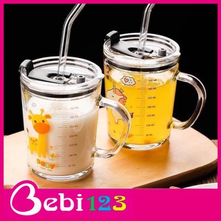 Ly Cốc Thuỷ Tinh Chịu Nhiệt kèm ống hút 350ml cho bé