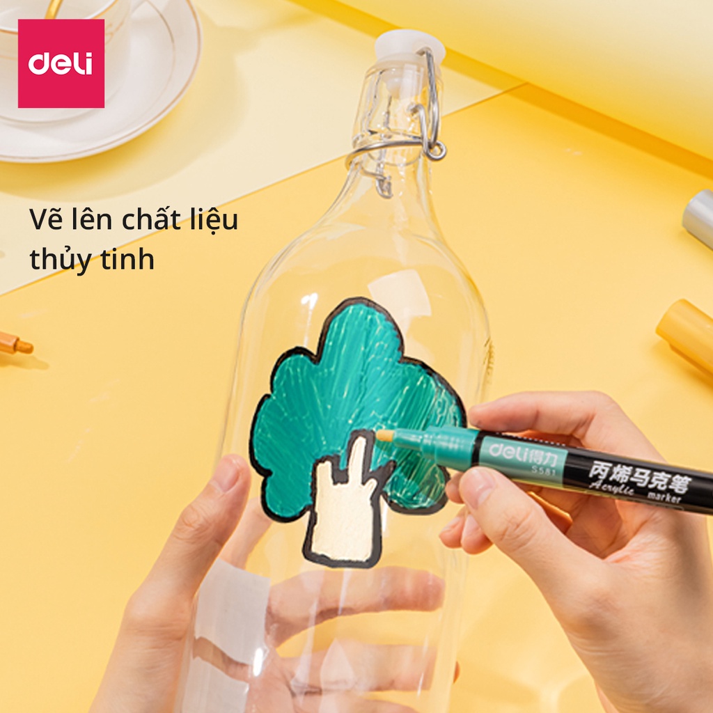 Bút vẽ Graffiti, bút sơn màu acrylic pastel Deli - dùng để trang trí trên vải, giày, gỗ, thủy tinh - Set 6 màu