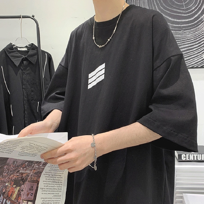 Áo thun tay ngắn cổ tròn dáng rộng in họa tiết thời trang phong cách Hàn Quốc dành cho nam