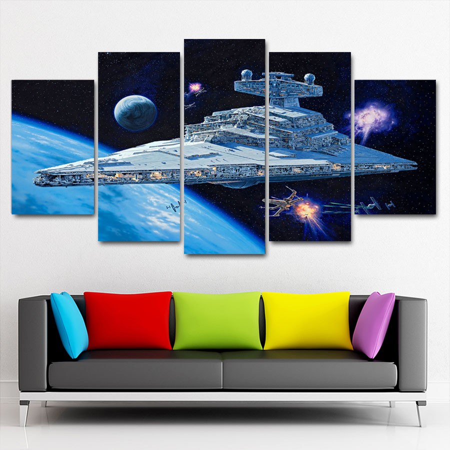 Tranh Sơn Dầu Vải Canvas Hình Tàu Chiến Star Wars 3d (5 Miếng)