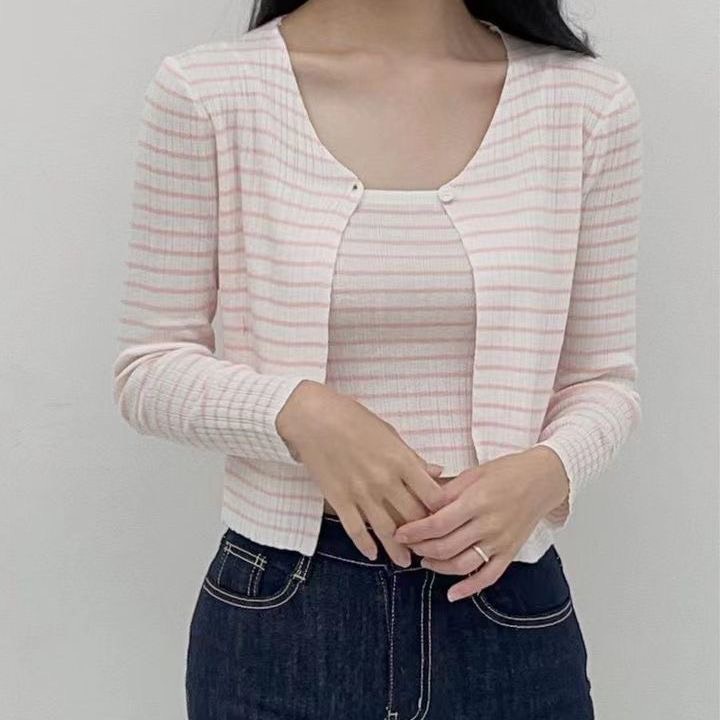 Set Áo 2 Dây + Khoác Dài Tay Sọc Ngang Smide Clothing