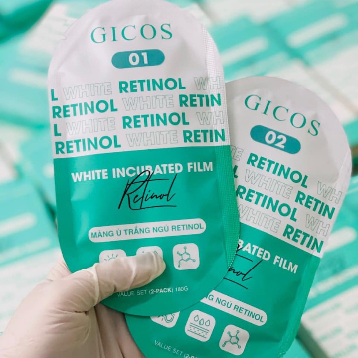 Màng ủ trắng ngủ retinol Gicos white incubateb film dưỡng da trắng hồng bật tone mềm mịn.