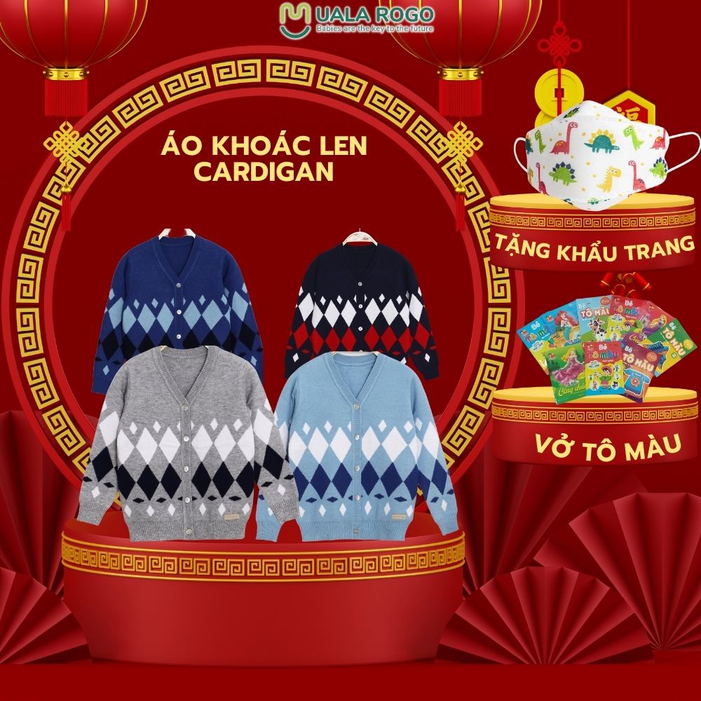 Áo khoác len dáng Cardigan Ualarogo 4-11 tuổi cúc giữa 2 túi dáng hàn quốc quần áo trẻ em UR7100