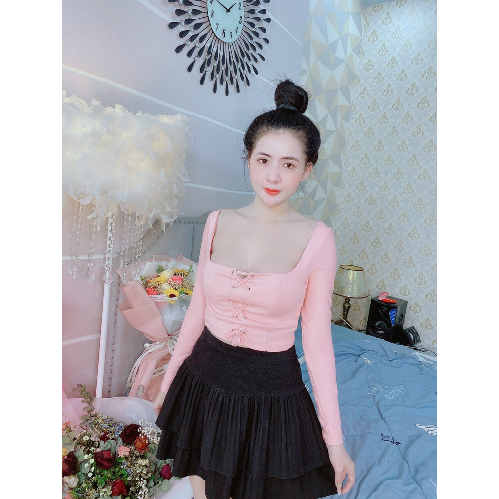 Áo Croptop cổ vuông dây chéo trước ngực (dưới 48kg) - AH's Store