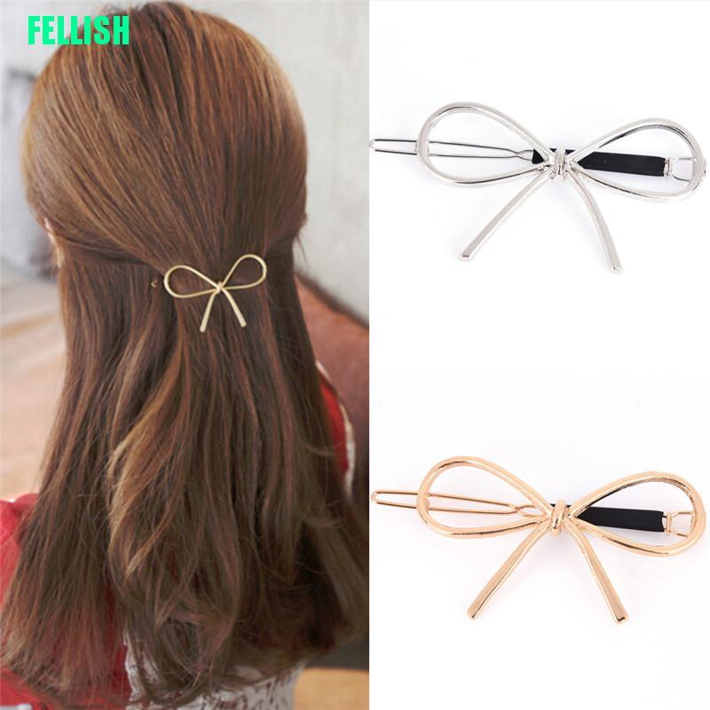 Kẹp tóc hình nơ bằng kim loại kiểu dáng thời trang phong cách vintage dành cho nữ