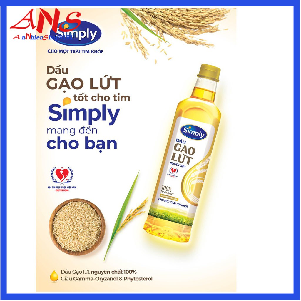 Dầu Simply gạo lứt chai 1L