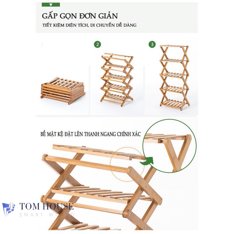 ⚡[CAO CẤP]⚡ Kệ Để Giày Dép Nhiều Tầng Gỗ Tre, Gấp Xếp Gọn Nhẹ, Không Cần Lắp Ráp ⭐