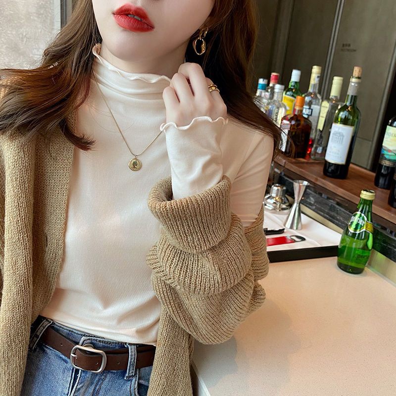 Áo Thun Nữ Dài Tay Cổ Cao Viền Nấm Thời Trang Mới