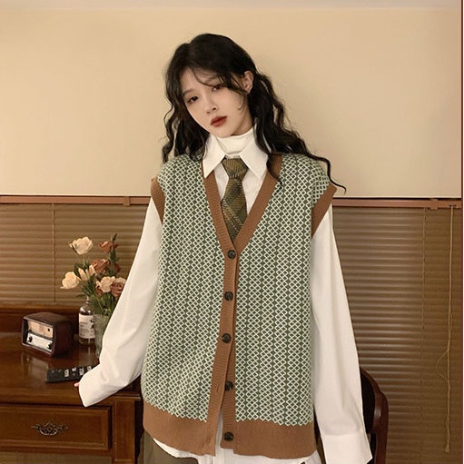 Áo khoác cardigan cổ chữ V không tay thiết kế hợp thời trang dành cho nữ