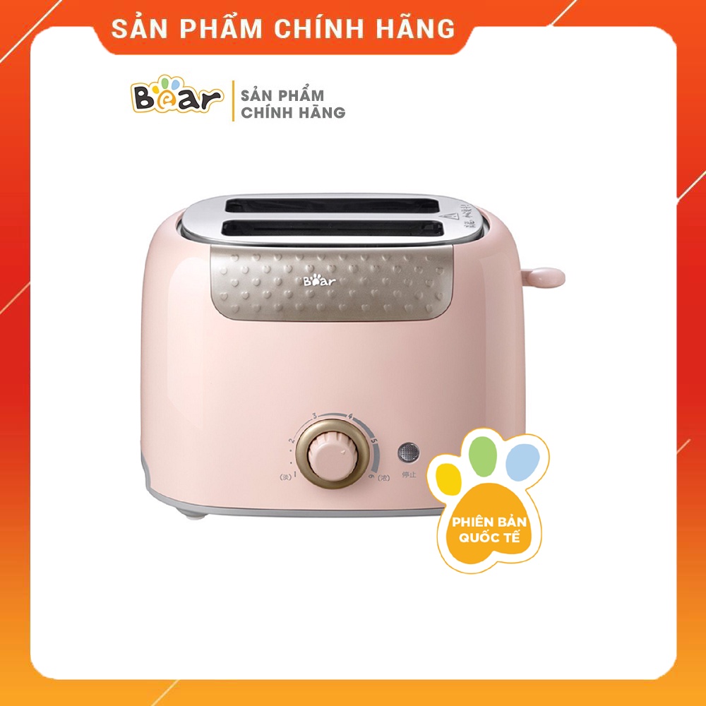 [Bear Chính Hãng] Máy Nướng Bánh Mỳ Bear DSL-601 màu hồng với  6 cấp độ nướng từ nóng mềm, giòn viền đến giòn rụm