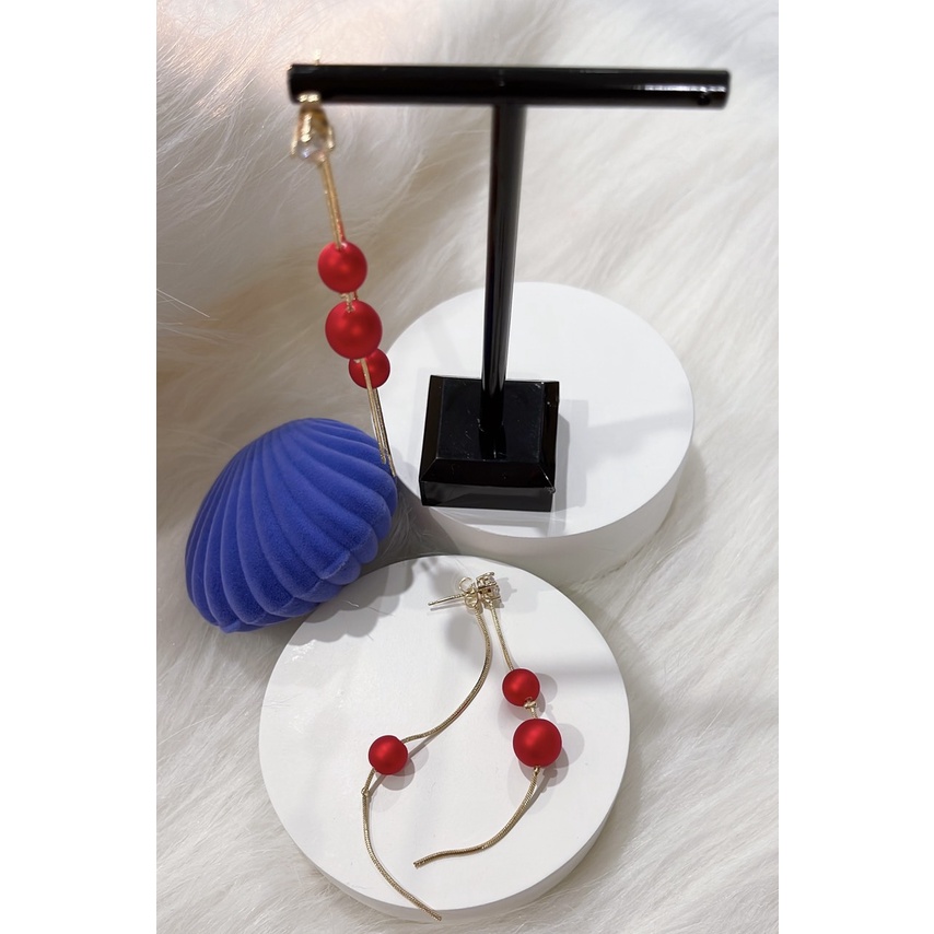 Bông tai nữ thời trang bóng đỏ - mạ vàng