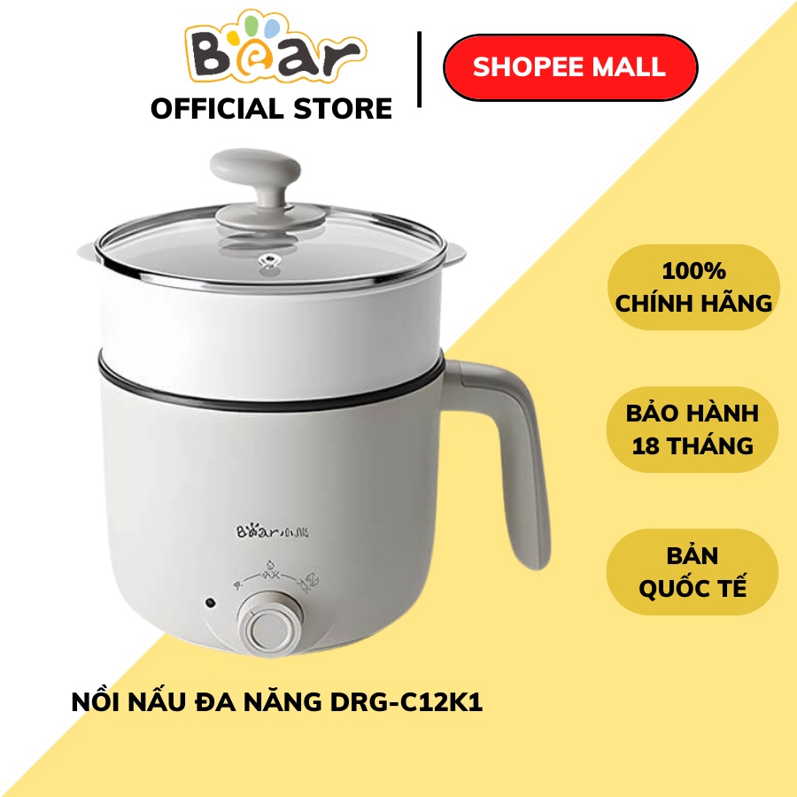 Nồi lẩu mini đa năng 2 tầng Bear DRG-D12M5, Ca nấu lẩu mini gia đình, 3 lớp cách nhiệt, Công nghệ giữ nhiệt kép,Bh 18t