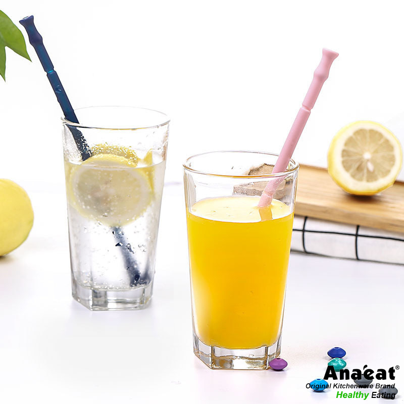 Ống Hút Anaeat Có Thể Thu Gọn Bằng Silicon Có Thể Tái Sử Dụng Với Hộp Đựng Viên Nang + Cọ Làm Sạch