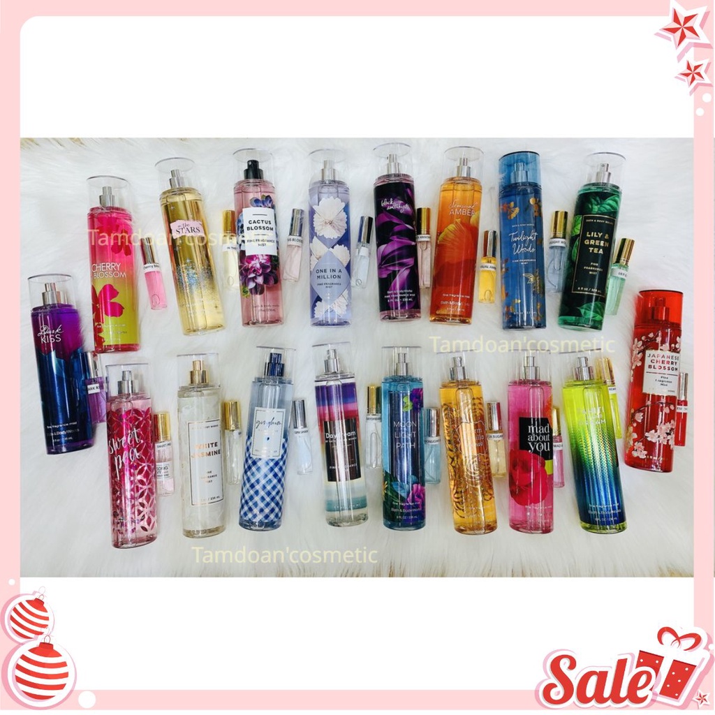 10ml Xịt Thủy Tinh- Xịt thơm toàn thân Bath and Body Works Dark Kiss/ Japanese Cherry Blossom/ Moonlight Path
