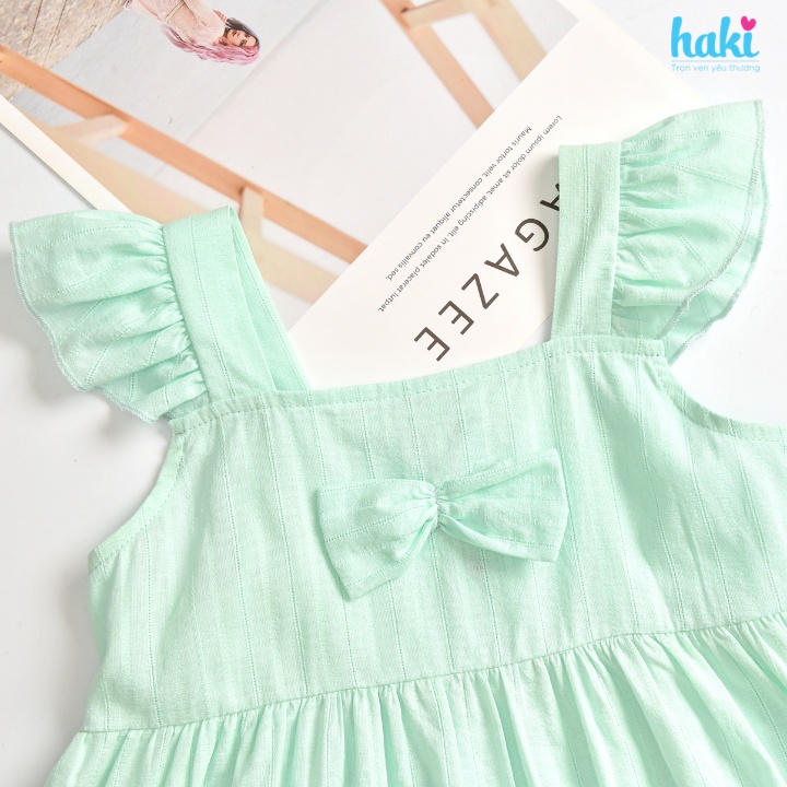 Váy bé gái cổ vuông tay cánh tiên chất liệu thô 100% Cotton cao câp mềm, thoáng mát HAKI HK525