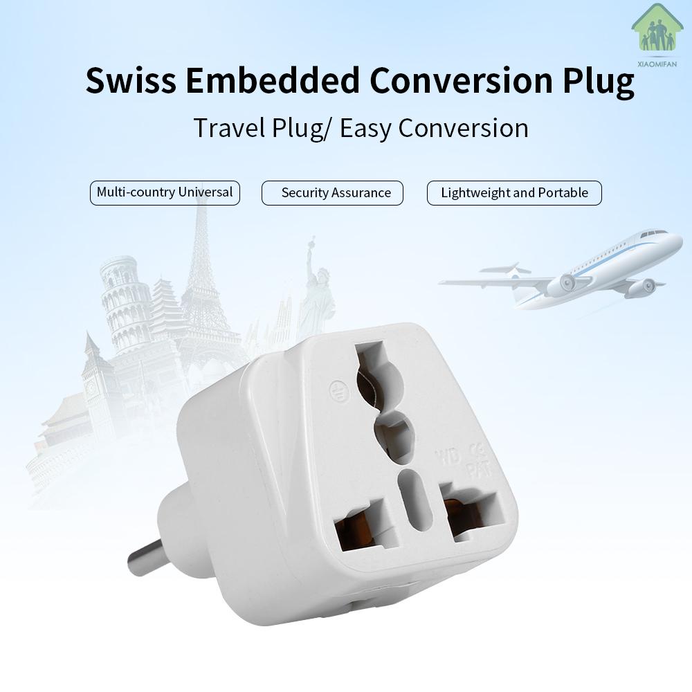 XM High Quality Swiss Embedded Conversion Plug 3-hole Adaptor Plug Swiss Plug to Universal Socket Travel Plug Adapter White