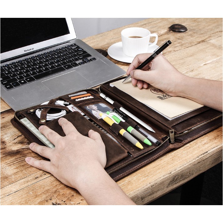 ❣Bao Da Đựng IPAD máy tính bảng Bò thật Handmade Vintage Leather Padfolio Giảm giá10%