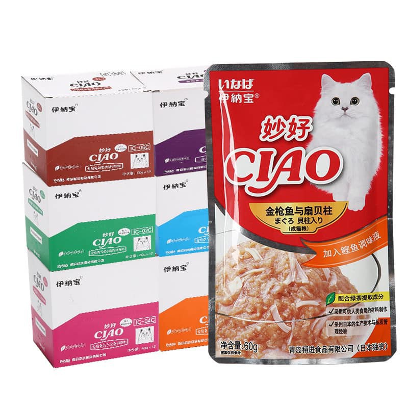 Pate/ Thức ăn ướt Ciao gói 60g đủ vị thơm ngon, kích thích ăn uống và giàu dinh dưỡng dành cho mèo mọi lứa tuổi