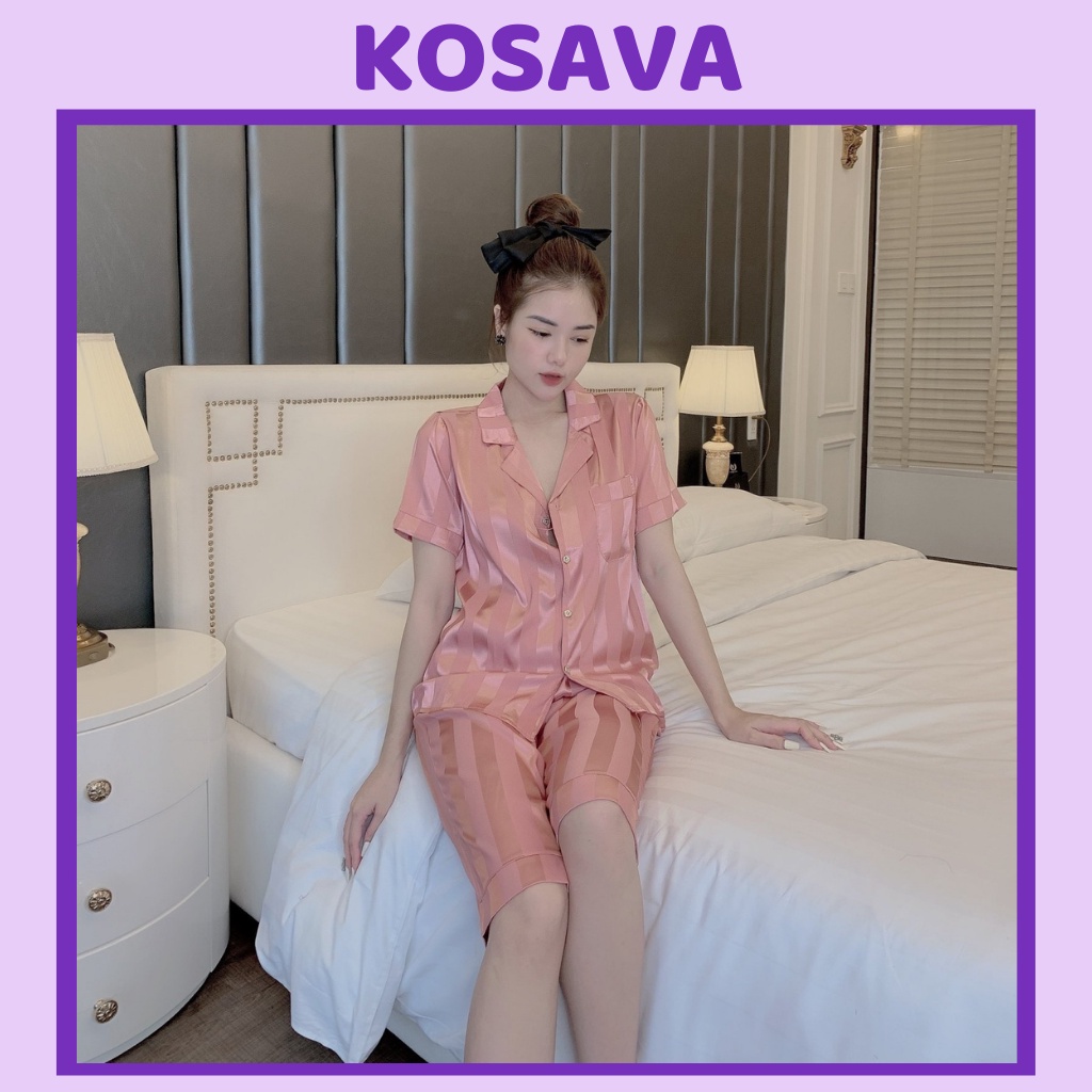 Đồ bộ pijama lụa gấm áo cộc quần lửng chất liệu gấm tơ KOSAVA