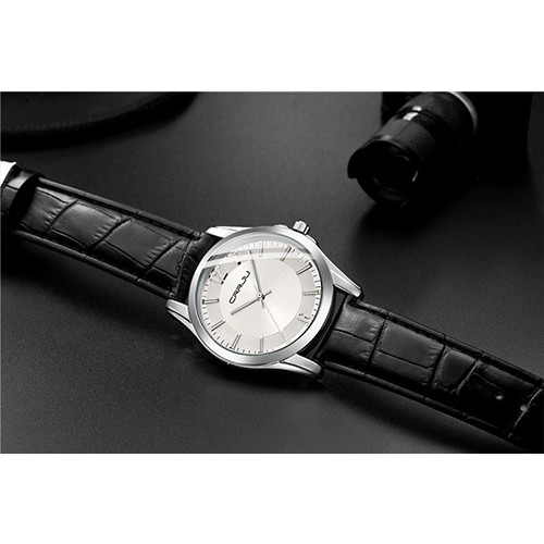 Đồng hồ Crrju 2116g có dây đeo bằng da không thấm nước thiết kế thời trang cho nam