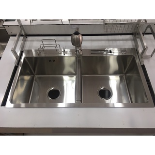 CHẬU RỮA CHÉN INOX sus 304 [ tặng kèm vòi rữa chén lạnh, rỗ đựng trái cây, bình xà bông ]