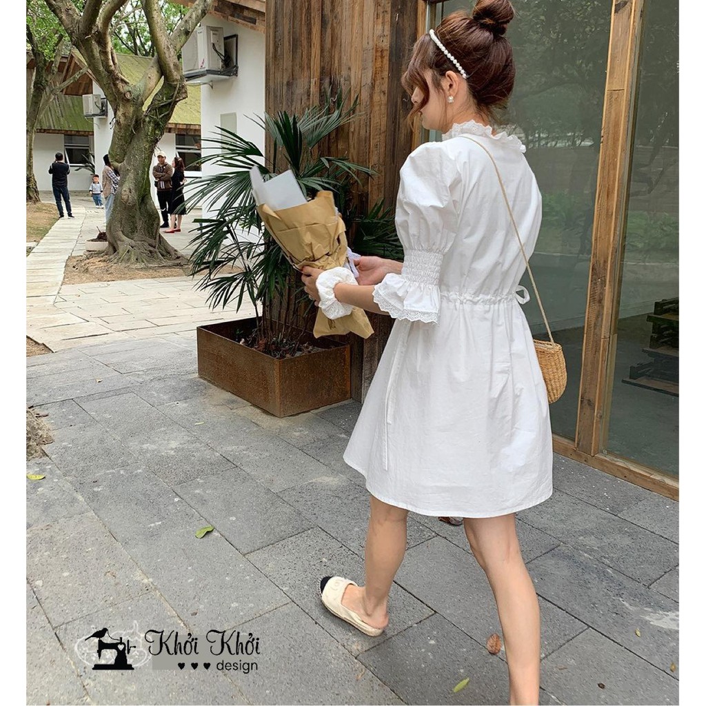 [THIẾT KẾ GIA ĐÌNH]Set đôi mẹ bé màu trắng tinh khôi phối thô thêu điệu đà mẹ bé dạo phố