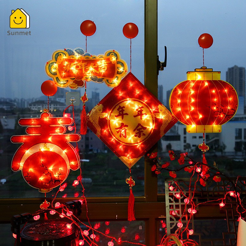 【FLASH SALE] Đèn LED Lồng Đèn Trang Trí Tết-Chữ Phúc Tiếng Trung Quốc Sử Dụng Pin Có Nút Hít Mặt Kính Quà Tặng Ý Nghĩa