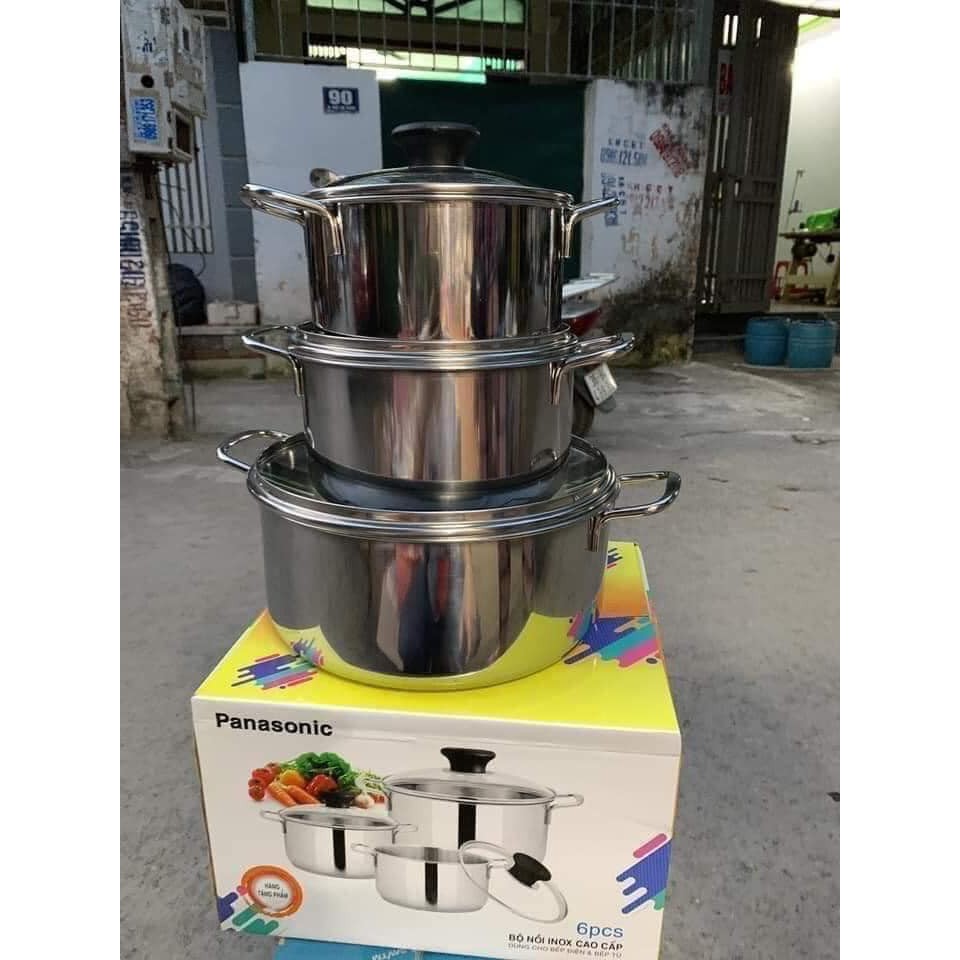 BỘ 3 NỒI KHUYẾN MẠI PANASONIC CHẤT LIỆU INOX 410 CAO CẤP - nắp kính siêu đẹp