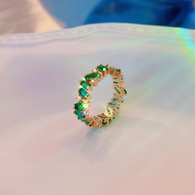 Mới Nhẫn Đính Hôn Đính Đá Zircon Màu Xanh Lá Cây AAA