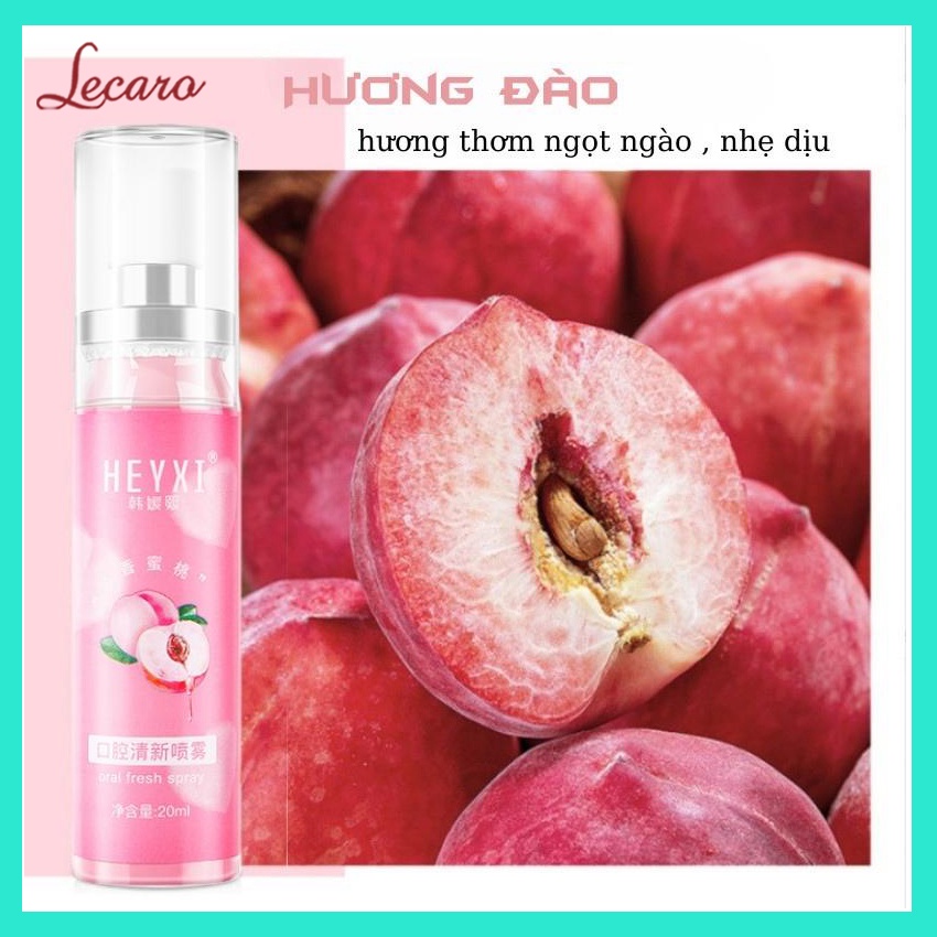 Xịt Thơm Miệng HEYXI 20ml Hương Đào Ngọt Ngào, Hương Bạc Hà Mát Lạnh, Dùng Sau Kem Đánh Răng, Nước Súc Miệng  LECARO