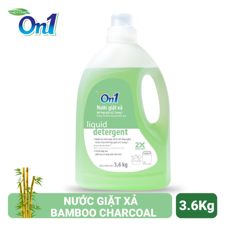 Nước giặt xả On1 2 trong 1 hương Bamboo Charcoal 3.6Kg - Sạch khuẩn, khử mùi