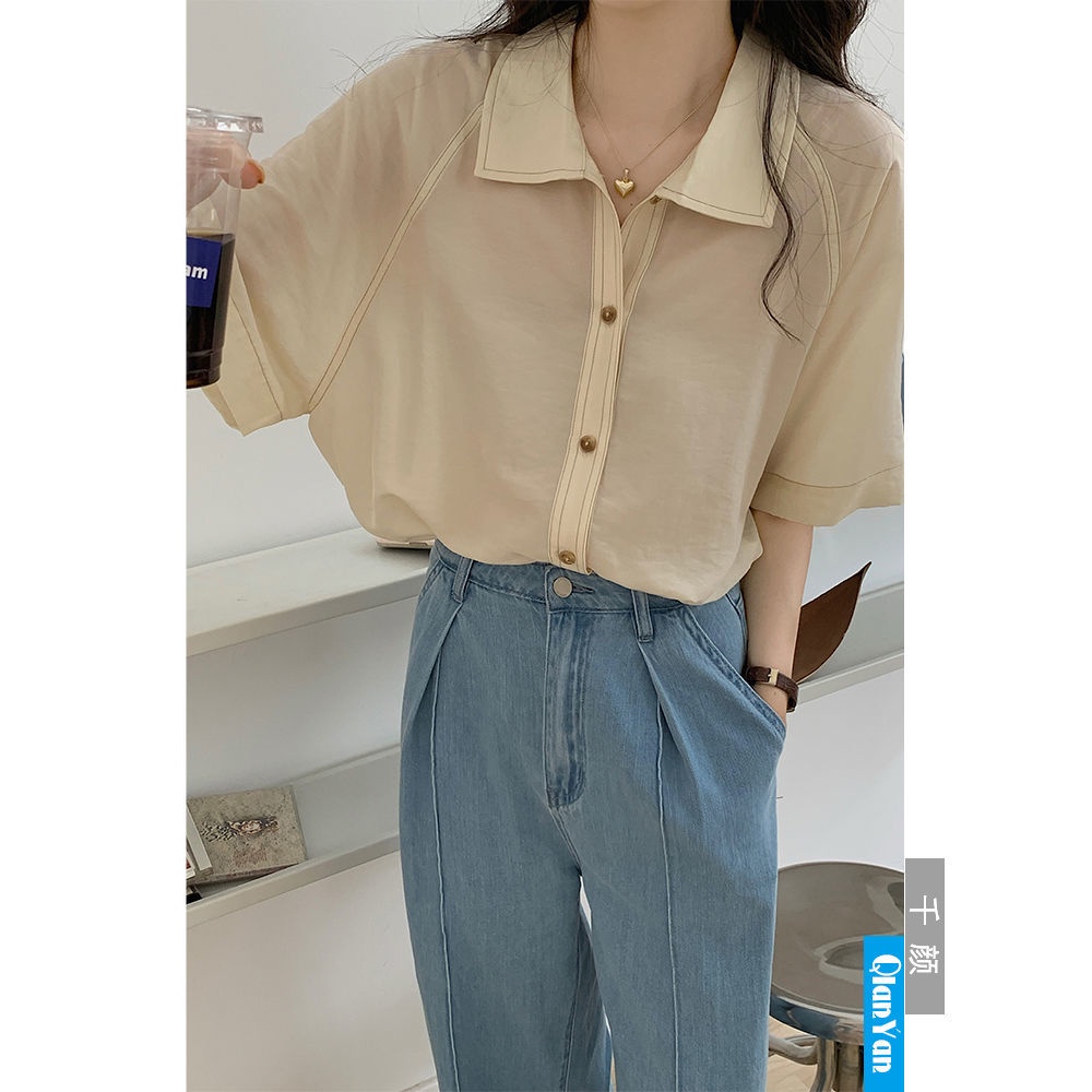 Áo Sơ Mi Mỏng Tay Ngắn Thời Trang retro Đơn Giản Cho Nữ