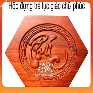 Hộp đựng chè chữ phúc-Hộp trà gỗ cao 20cm cỡ 12cm