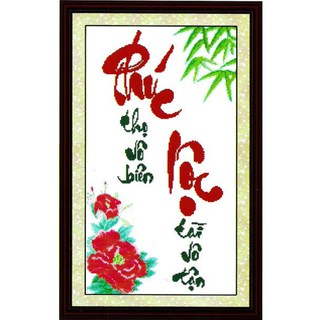 Tranh thêu chữ thập phúc thọ vô biên-lộc tài vô tận tp22 kt:42x69cm