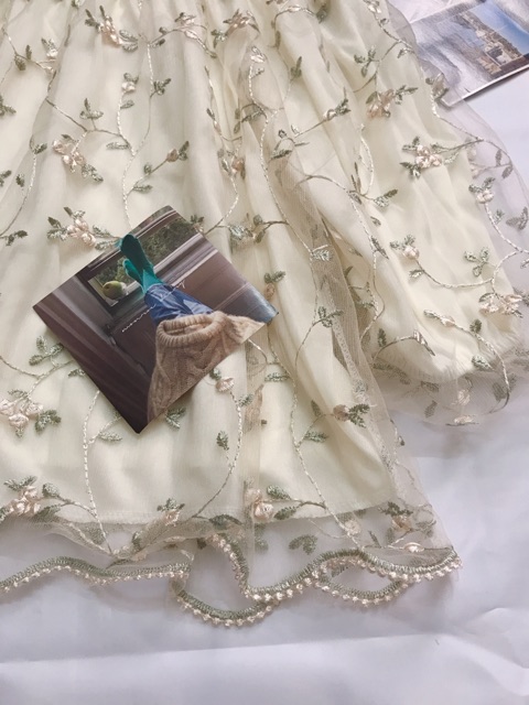 SẴN HỒNG | Áo trễ vai lưới thêu hoa ulzzang T3635