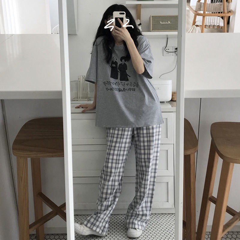 Set Quần Culottes &amp; Áo Thun Samurai ❤️ Bộ quần cạp chun ống suông kẻ caro và áo thun Ulzzang form rộng ❤️