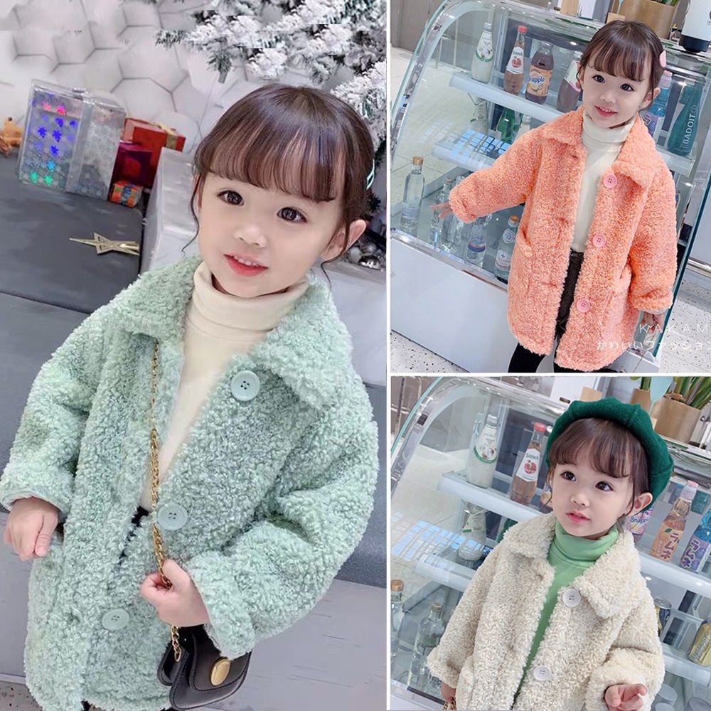 Áo khoác lông cừu dày giữ ấm thời trang thu đông dễ thương cho bé gái 2021