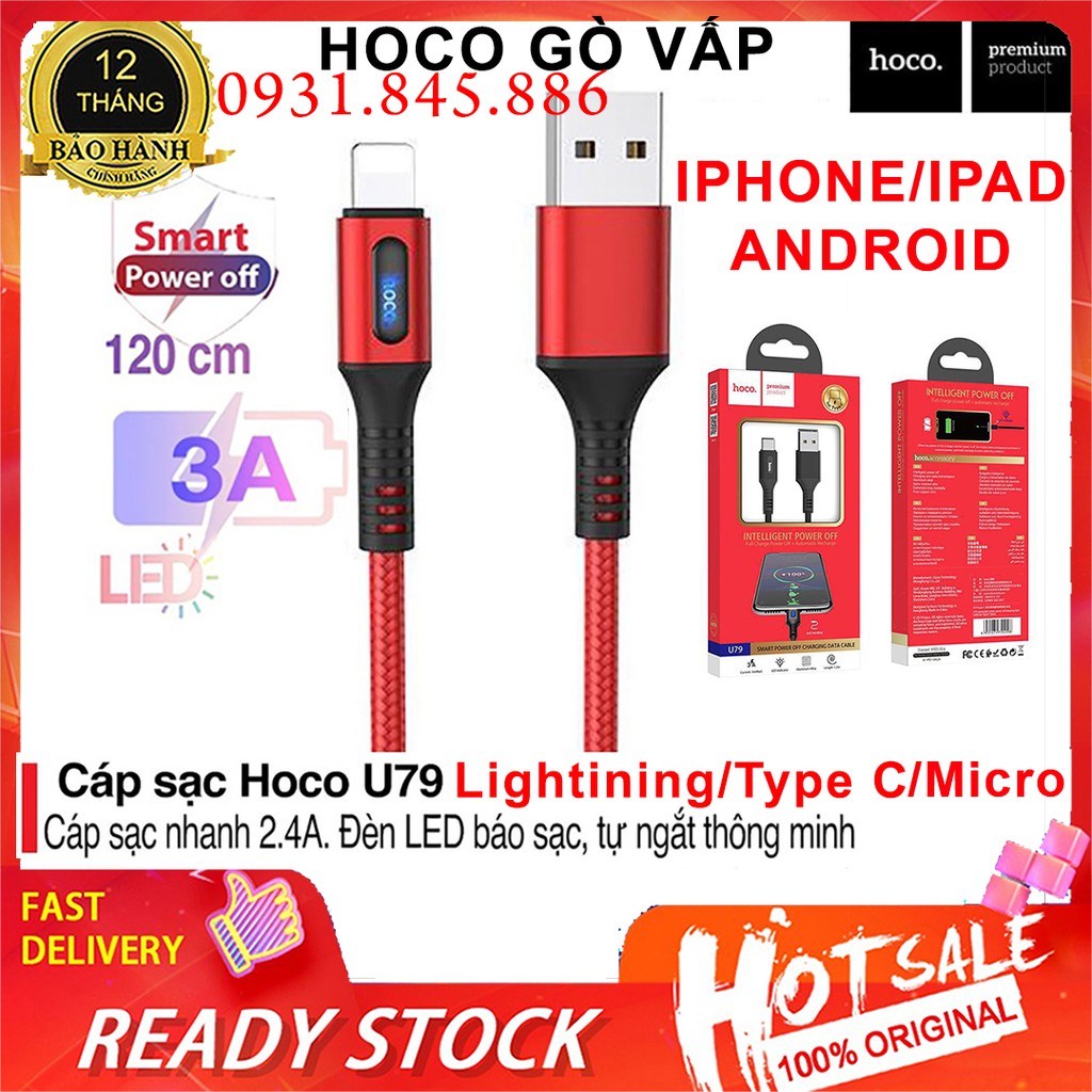 ⚡NowShip⚡ Cáp Sạc Nhanh 💎 Tự Ngắt Khi Pin Đầy 💎 Dây Sạc Hoco U79 3A 18W Lightning Type C Micro Cho IPhone IPad Android
