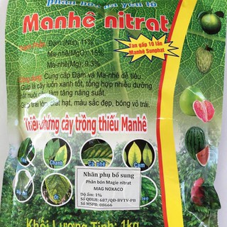 Phân bón Manhê Nitrat gói 1kg giúp lá cây luôn xanh tốt, tổng hợp nhiều dưỡng chất nuôi cây, làm tăng năng suất