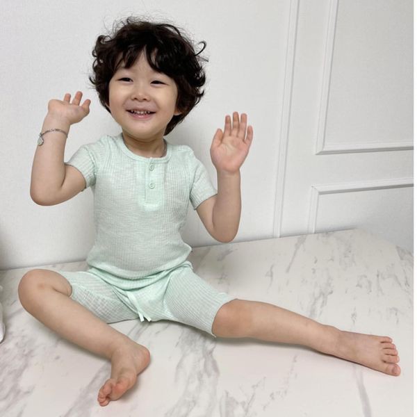 Bộ Thun Gân Cộc Tay Mùa Hè Nội Địa Hàn Cho Bé Chất Co Giãn Siêu Thoáng Mát Cho Bé