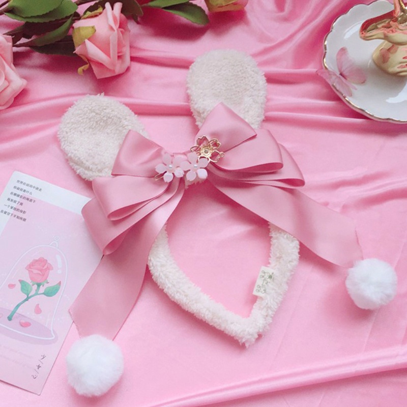 Băng Đô Tai Thỏ Bằng Lông Nhung Phong Cách Lolita Nhật Bản Dễ Thương