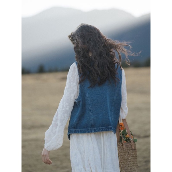 ÁO KHOÁC GILE NỮ CHẤT DENIM THÊU HOA SIÊU XINH PHONG CÁCH BOHO VINTAGE