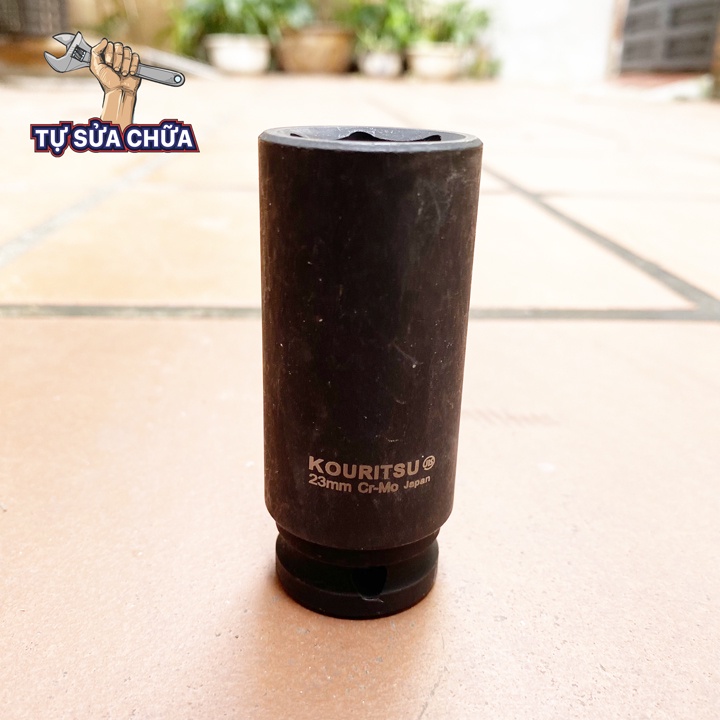 Tuýp siết mở bulong 1/2 inch 23mm KOURITSU JAPAN thép đen Cr-Mo siêu cứng chiều dài khẩu 8cm
