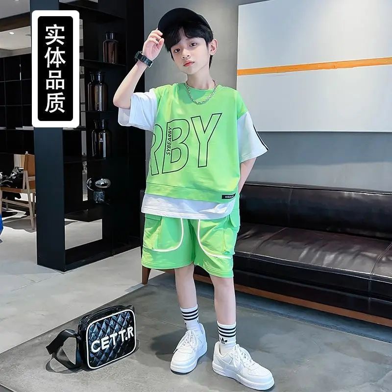 Bộ Đồ Thể Thao Hai Món Áo Tay Ngắn Cỡ Vừa Và Lớn Thời Trang Mùa Hè Hàng Mới Dành Cho Bé Trai 2022