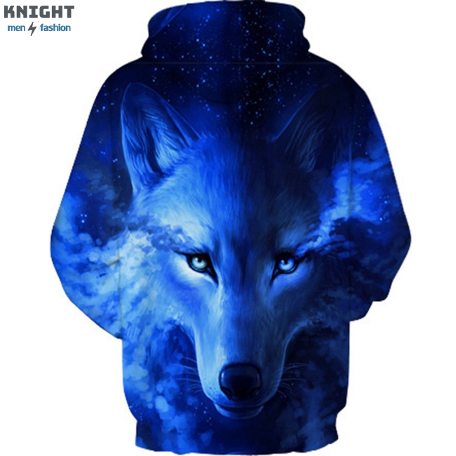 Men Women 3D Blue Wolf Digital Printing Hooded Sweatshirt