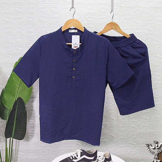 Bộ short nam ĐŨI THÁI thoáng mát, áo cổ Tàu lịch sự, thời trang đi biển, dạo phố | BigBuy360 - bigbuy360.vn
