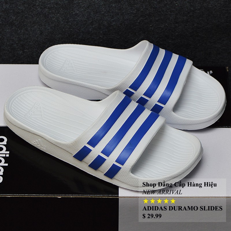 Dép Adidas Duramo chính hãng màu trắng sọc xanh dương